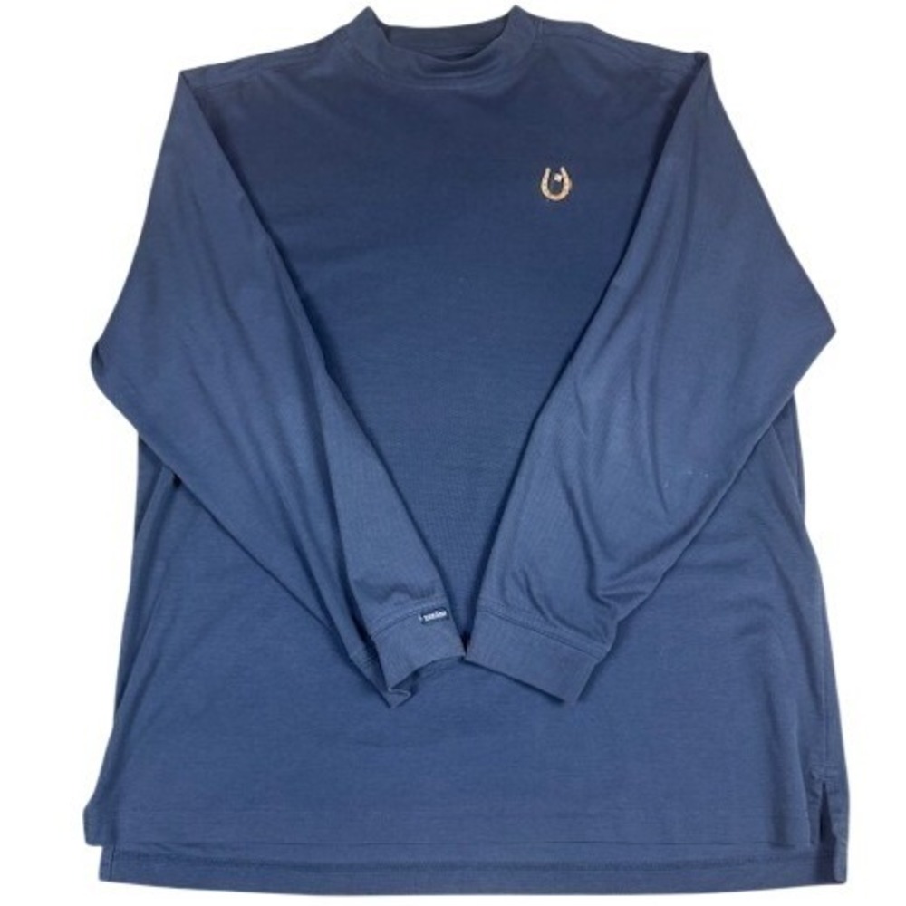 Tehama Shirt Mens Large Blue Mock Neck Long‎ Sleeve Golf Horseshoe Pima Cotton
